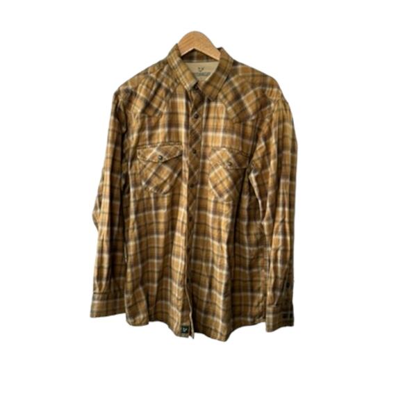 Outdoor Life Tan Plaid Long Sleeve Snap Closure Shirt Men's Large - Picture 1 of 11